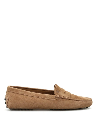 Shop Tod's Gommini Suede Loafers In Light Brown