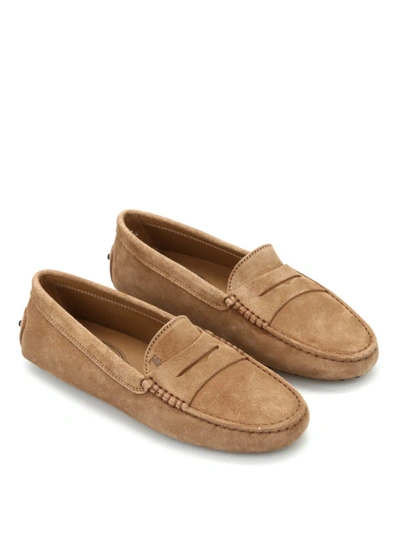 Shop Tod's Gommini Suede Loafers In Light Brown