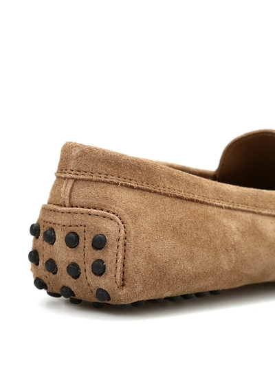 Shop Tod's Gommini Suede Loafers In Light Brown
