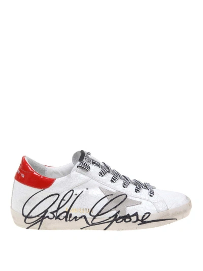 Shop Golden Goose Superstar Signature Leather Sneakers In White
