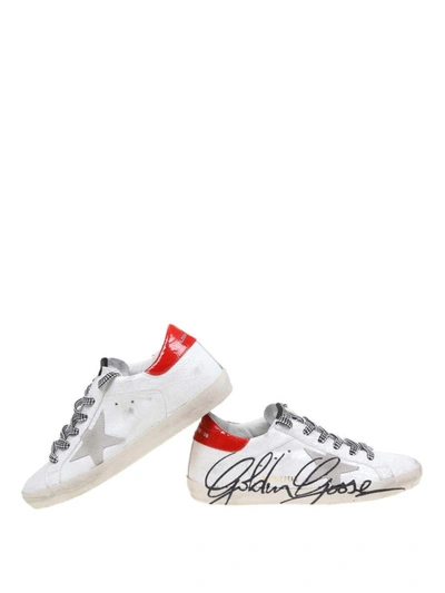 Shop Golden Goose Superstar Signature Leather Sneakers In White