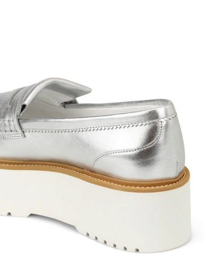 Shop Hogan H355 Laminated Leather Loafers In Silver