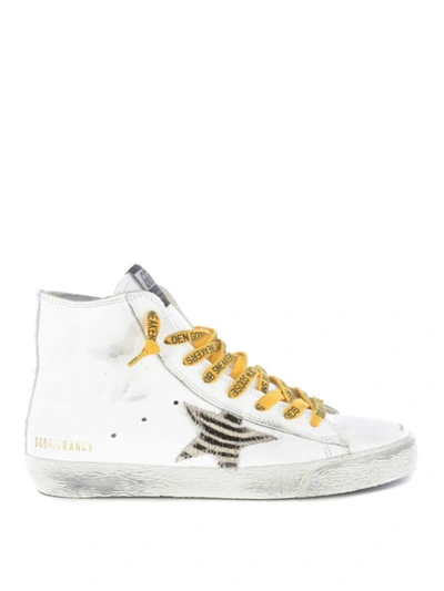 Shop Golden Goose Francy High Top Distressed Leather Sneakers In White