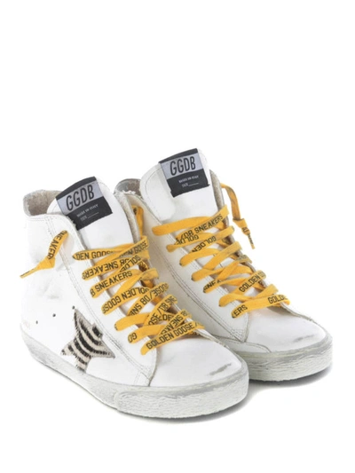 Shop Golden Goose Francy High Top Distressed Leather Sneakers In White