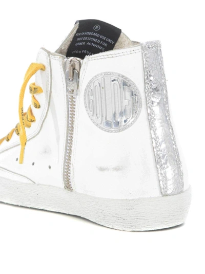 Shop Golden Goose Francy High Top Distressed Leather Sneakers In White