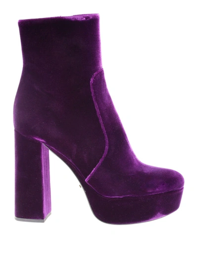 Shop Prada Velvet Platform Ankle Boots In Purple