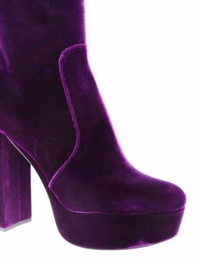 Shop Prada Velvet Platform Ankle Boots In Purple