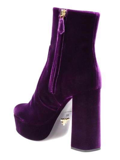 Shop Prada Velvet Platform Ankle Boots In Purple