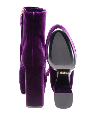 Shop Prada Velvet Platform Ankle Boots In Purple