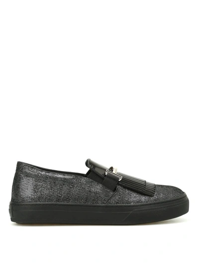 Shop Tod's Double T Fringed Leather Sneakers In Black