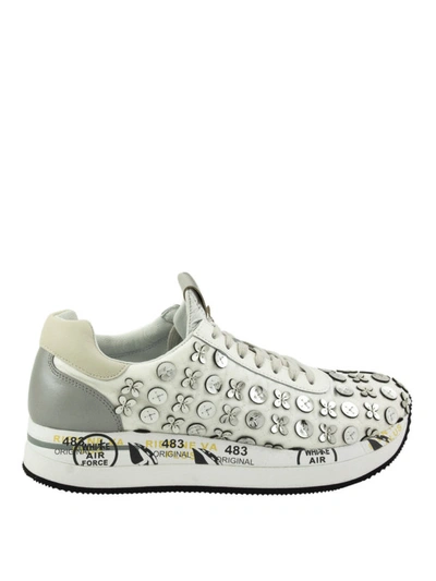 Shop Premiata Conny 3622 Leather And Fabric Sneakers In White