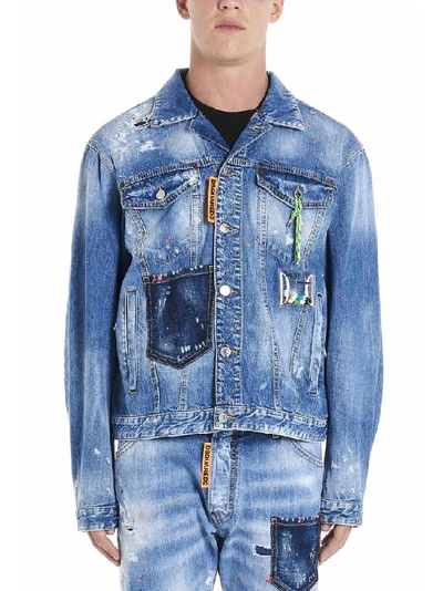 Shop Dsquared2 Distressed Denim Jacket In Blue