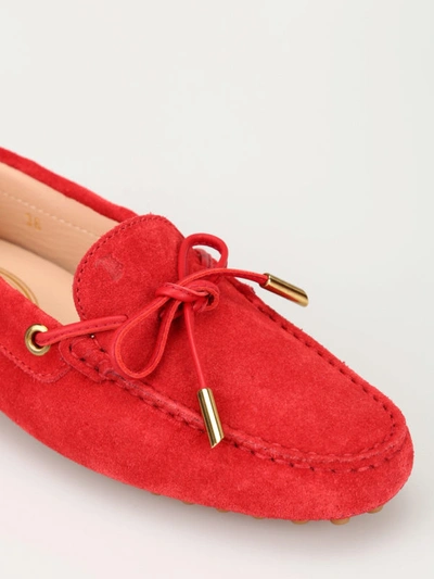 Shop Tod's Heaven Red Suede Driver Loafers