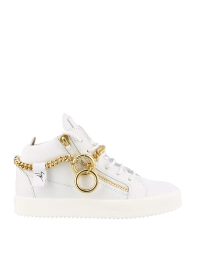 Shop Giuseppe Zanotti Chain Leather High-top Sneakers In White