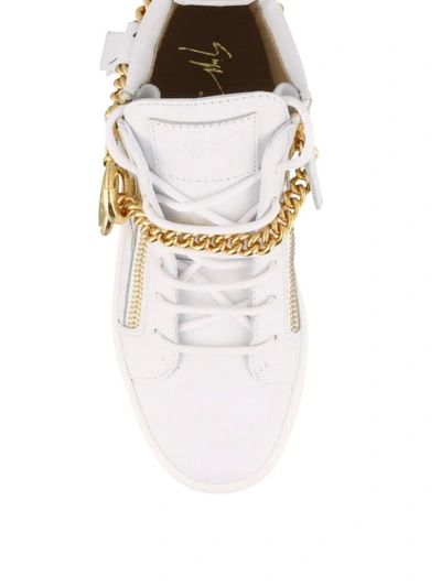 Shop Giuseppe Zanotti Chain Leather High-top Sneakers In White