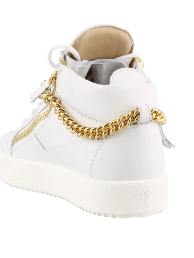 Shop Giuseppe Zanotti Chain Leather High-top Sneakers In White