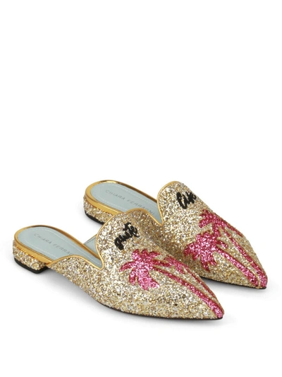 Shop Chiara Ferragni Suite Life Glitter Pointy Mules In Gold