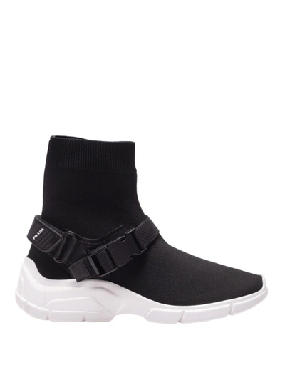 Shop Prada Sock Slip-on Sneakers With Straps In Black