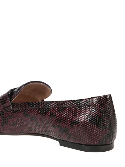 Shop Tod's Python Effect Leather Double T Loafers In Burgundy