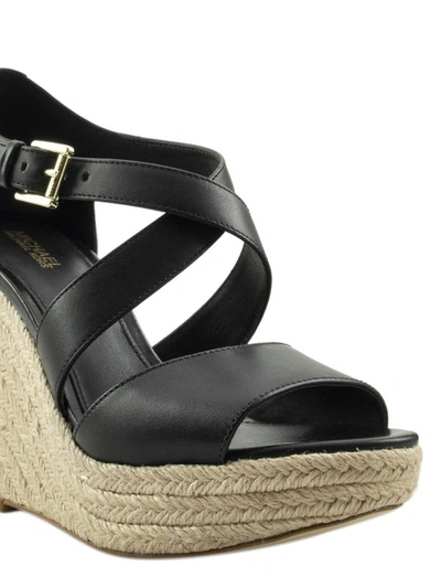 Shop Michael Kors Abbott Black Leather Wedge Sandals