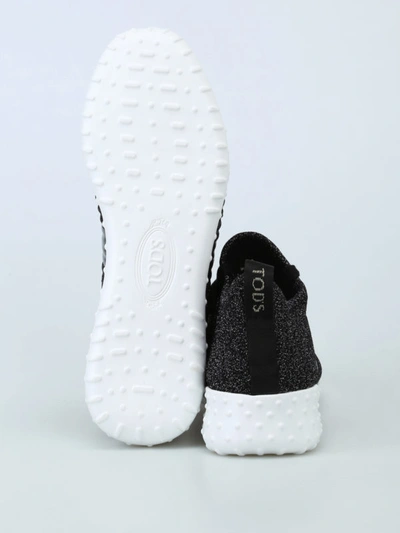 Shop Tod's All-over Lurex Inserts Black Slip-on Sneakers