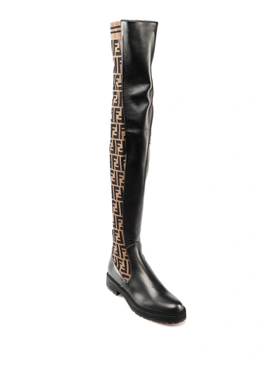 Shop Fendi Ff Fabric And Leather Over The Knee Boots In Black