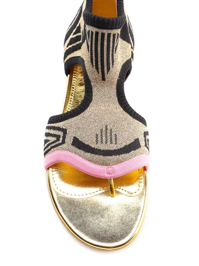 Shop Prada Multicolour Knitted Cotton Thong Sandals