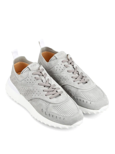 Shop Tod's Slate Grey Suede Sporty Sneakers