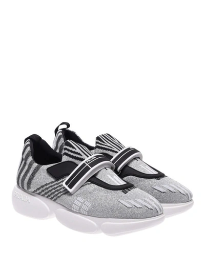 Shop Prada Silver Cloudburst Sneakers