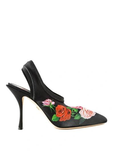 Shop Dolce & Gabbana Floral Black Fabric Sling Back
