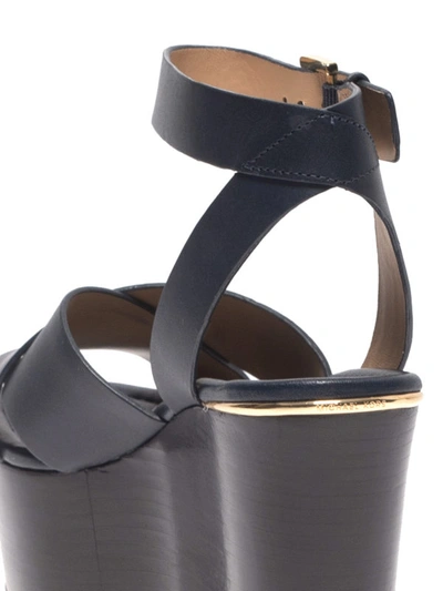 Shop Michael Kors Abbott Dark Blue Leather Wedge Sandals