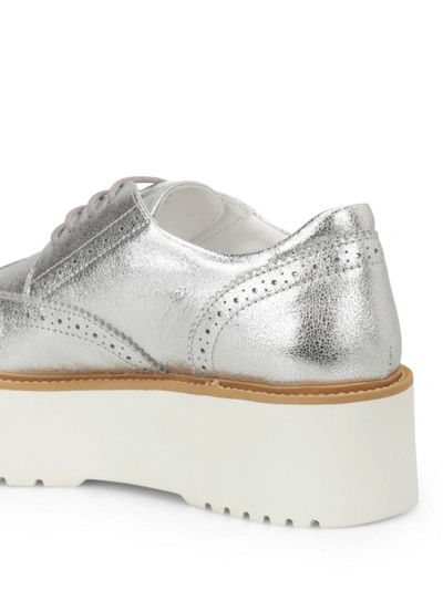 Shop Hogan H355 Metallic Leather Derby Shoes In Silver