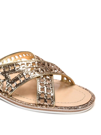 Shop Car Shoe Glittered Leather Sandal In Gold