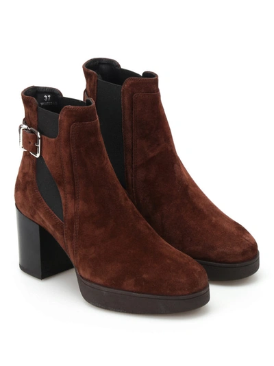 Shop Tod's Heeled Suede Ankle Boots In Brown