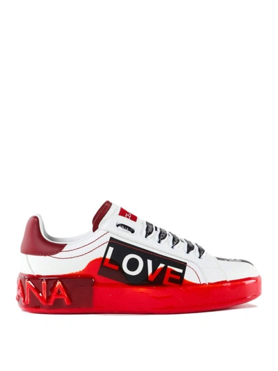 Shop Dolce & Gabbana Portofino Red And White Melt Sneakers