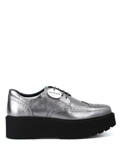 Shop Hogan Crackle Leather Urban Derby Shoes In Metallic