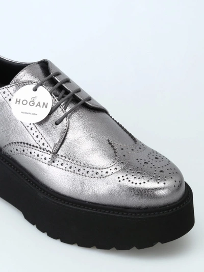 Shop Hogan Crackle Leather Urban Derby Shoes In Metallic