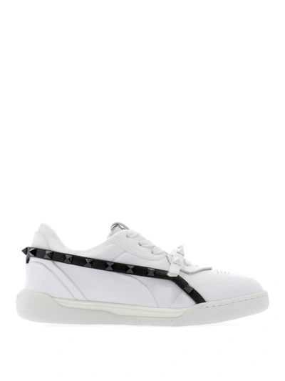 Shop Valentino Rockstud Armour White And Black Sneakers