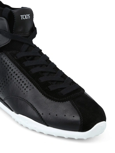 Shop Tod's Leather And Suede High-top Sock Sneakers In Black