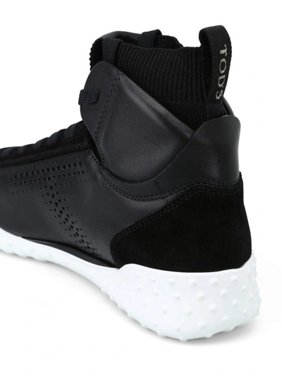 Shop Tod's Leather And Suede High-top Sock Sneakers In Black