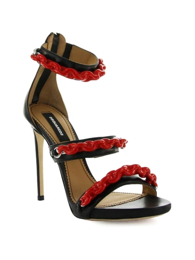 Shop Dsquared2 Punk Rubberized Chain Leather Sandals In Black