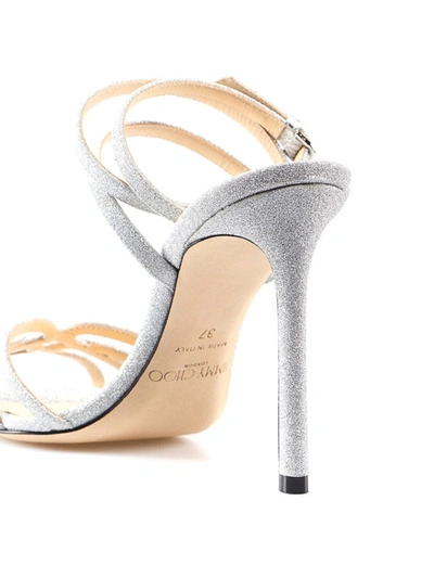 Shop Jimmy Choo Mimi 100 Fine Glitter Sandals In Silver