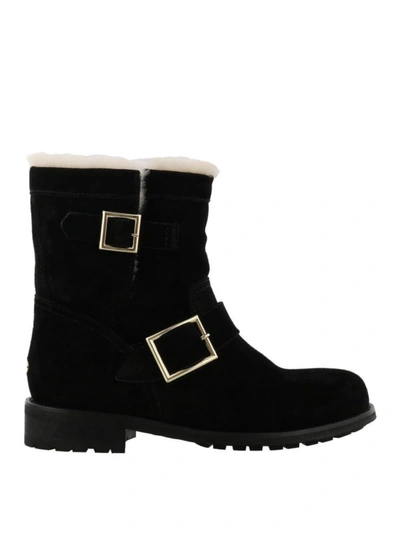 Shop Jimmy Choo Youth Shearling Ankle Boots In Black