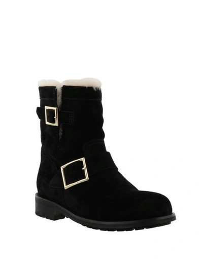Shop Jimmy Choo Youth Shearling Ankle Boots In Black