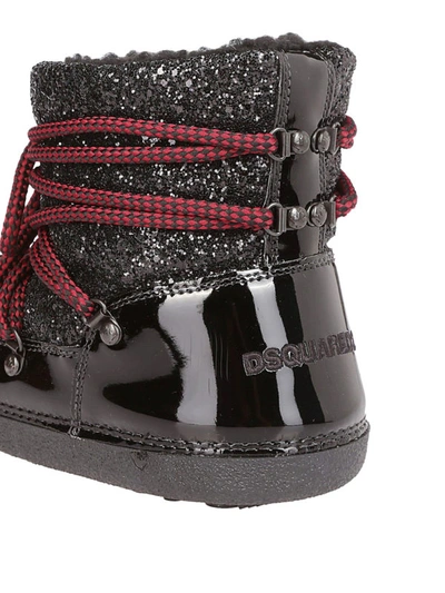 Shop Dsquared2 Laces Detailed Glittered Snow Boots In Black