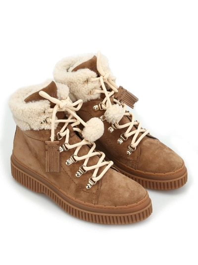 Shop Tod's Beige Suede And Shearling Booties