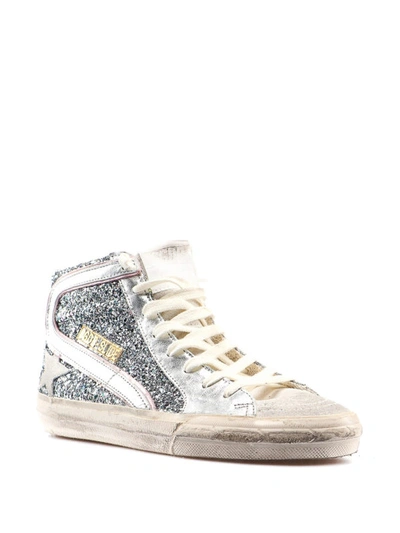 Shop Golden Goose Slide Glittered High Top Sneakers In Silver