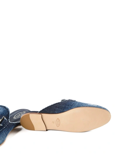 Shop Tod's Double T Blue Denim Used Effect Mules