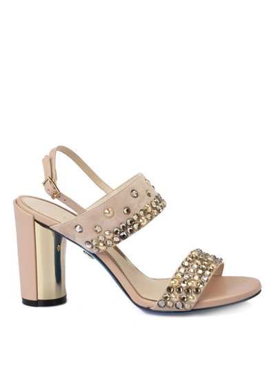 Shop Loriblu Embellished Pink Suede Heeled Sandals