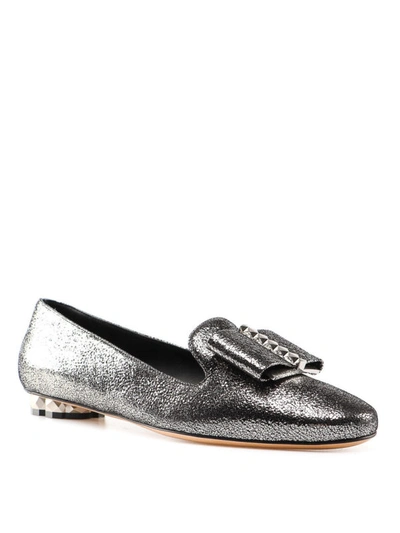 Shop Ferragamo Sarno Crackled Laminated Leather Loafers In Silver